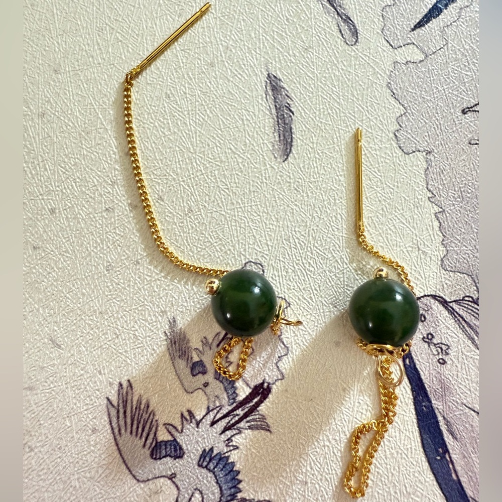 Long Chain Threader Hetian Jasper with Metal Gold